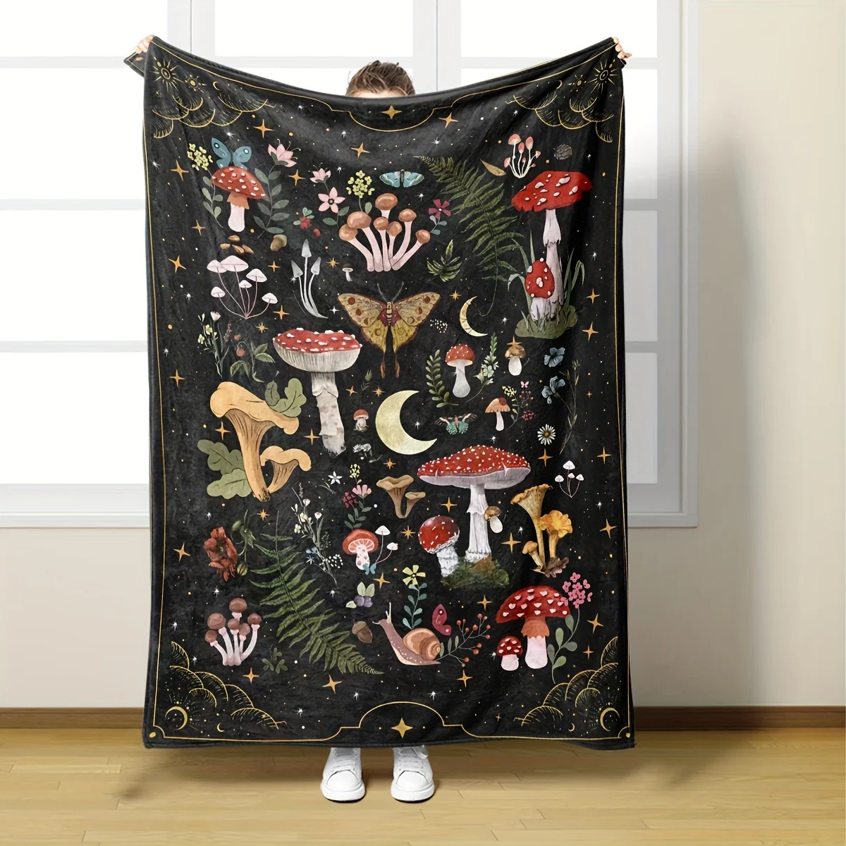 Manta de franela con estampado de setas, suave, cómoda, cálida, a prueba de polillas, estilo gótico de bruja, regalo de Navidad, sofá cama para el hogar, decoración de oficina
