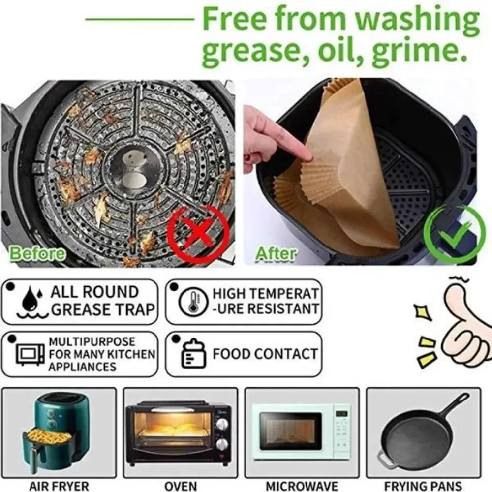 30/50pcs Disposable Air Fryer Paper Baking Wood Pulp Steamer Cheesecake Airfryer Papers Supplies Butter Square Bakeware Kitchen