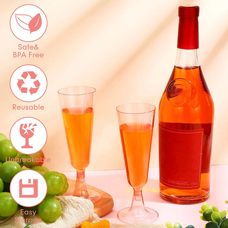 Description Picture 3 of item10Pcs Disposable Plastic Flutes Cups Pink Champagne Cup Wedding Birthday Party Supplies Bar Drink Red Wine Kitchen Cup