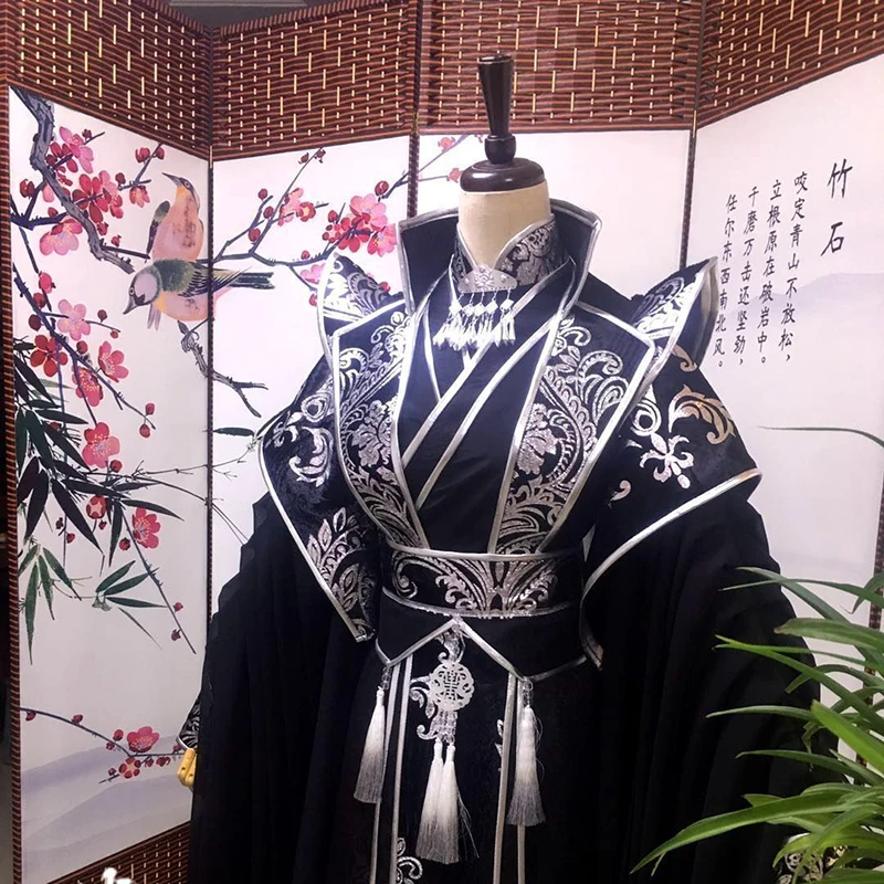 사용자 정의 빈티지 황제 &amp; 킹 코스프레 의상 남성용 대형 중국 전통 Hanfu 블랙 세트 남성용 대형 5XL