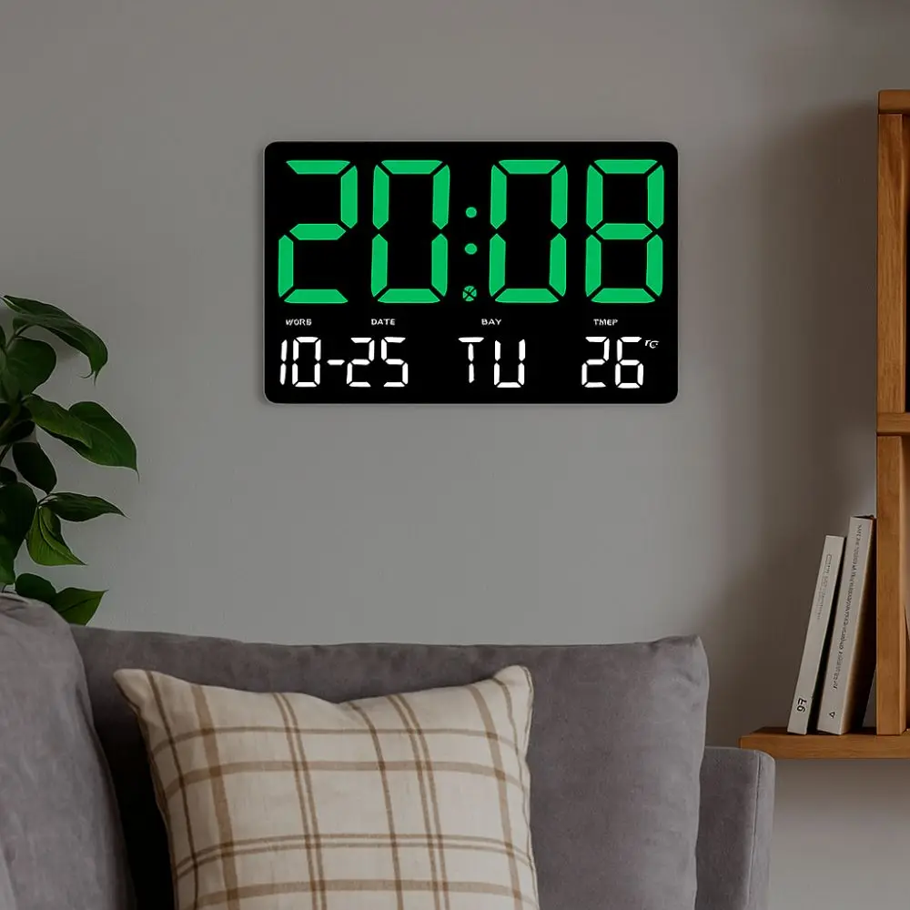 Large Screen Display LED Digital Wall Clock Date Display Temperature Display Digital Alarm Clock Remote Control