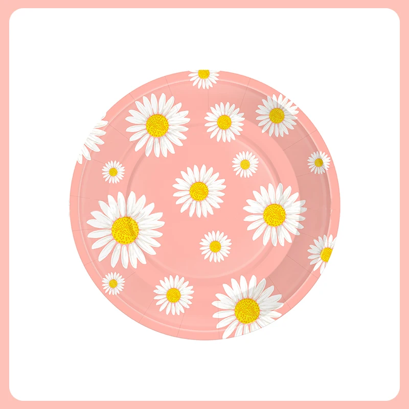 Gänseblümchen-Dekoration, Geburtstag, Geschirr, Strohhalme, Teller, Tasse, Serviette, Tischdecke, Ballon-Flagge für Mädchen, Gänseblümchen-Mottoparty, Hochzeitszubehör – Detail 6