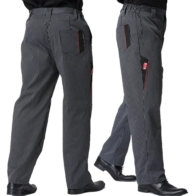 

Elastic Chef for Restaurant Workwear Gray Cook Striped Costume Pants Men Zebra Pants Trousers Chef Uniform