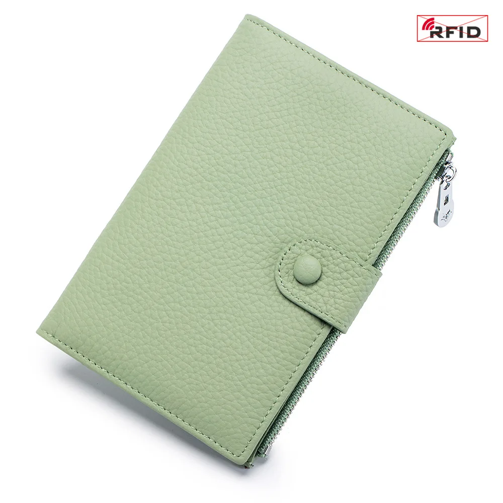Genuine Leather RFID Ultra-thin Multi-functional Passport Bag Women's New Wallet Card Ticket Holder Documents Wallet Storage Bag