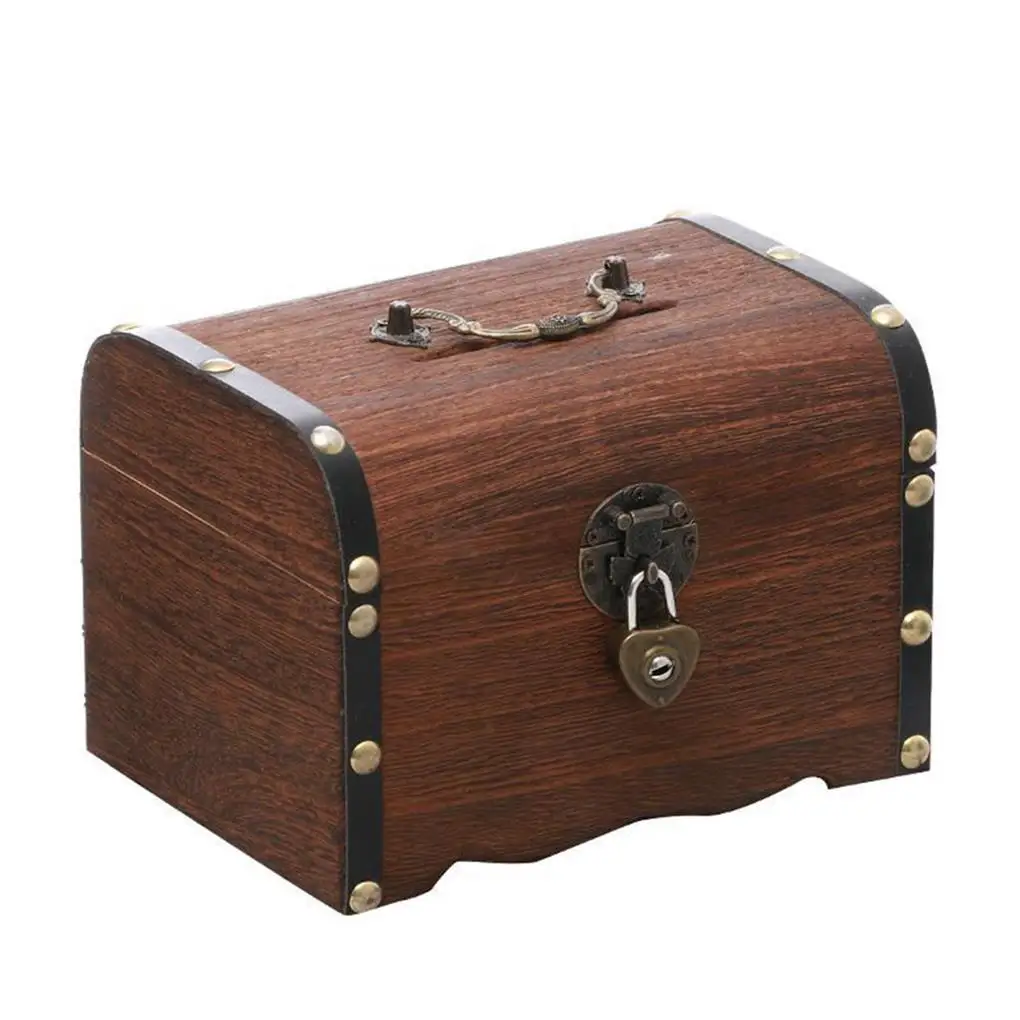 Cofre del tesoro vintage de madera hucha para monedas joyas_voghion.com