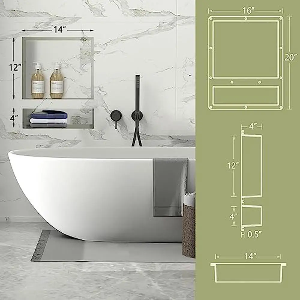 16" x 20" Double Shelf Yellow Rectangle Shower Niche Tile Bathroom Storage Leakproof Plastic Easy Installation Versatile Usage 2
