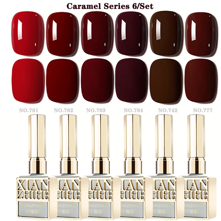 6-Piece Festive Red Nail Gel Polish Set with Glitter & Solid Colors