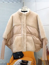 2023 New Fashion Women Goose Down Jackets Natural Real Sheep Fur Coat Thick Warm Winter Coat Female Outwear Puffer Jackets