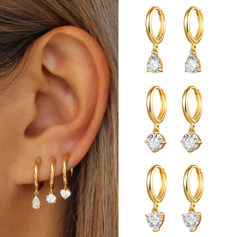 Dangle Earrings Drop Earrings Long Earrings Dome Teardrop Earrings Silver Gold Filled CZ Zircon Long Water Drop Earring For Women Men Jewelry Circle Ear Ring