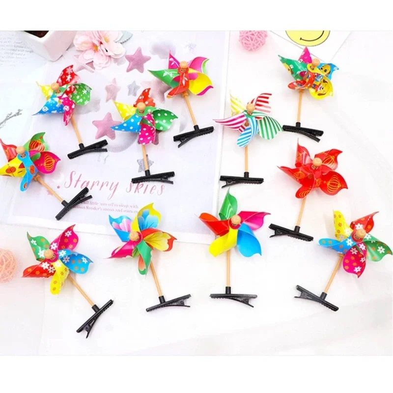 24pcs 바람개비 헤어 클립 유행 헤어 바레트 풍차 머리핀 편안한 헤어 클램프 무대 공연 머리 장식