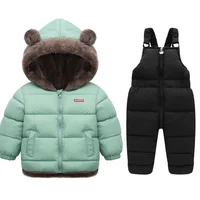 Ensemble de vêtements d'hiver pour enfants, manteaux en molleton d'agneau + pantalons en duvet, 2 pièces, pour garçons et filles, épais, chauds et décontractés, à capuche, tenues 2