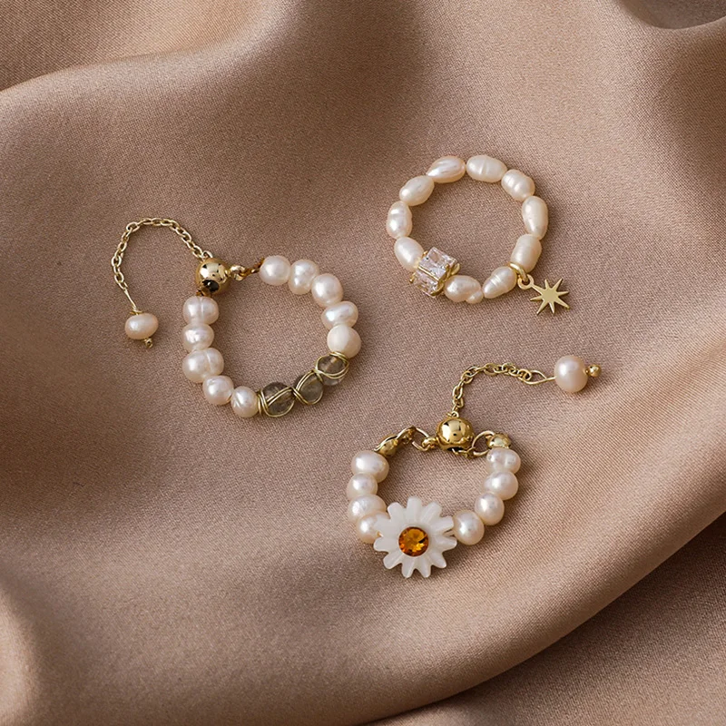 Finger Ring Wedding Rings Jewelry Accessories Wedding Ring Sparkling Heart Ring Love Heart Pearl Rings for Women Fashion Exquisite Star Freshwater Pearl Ring Wedding Party Jewelry Sweet Accessories Girls Gift