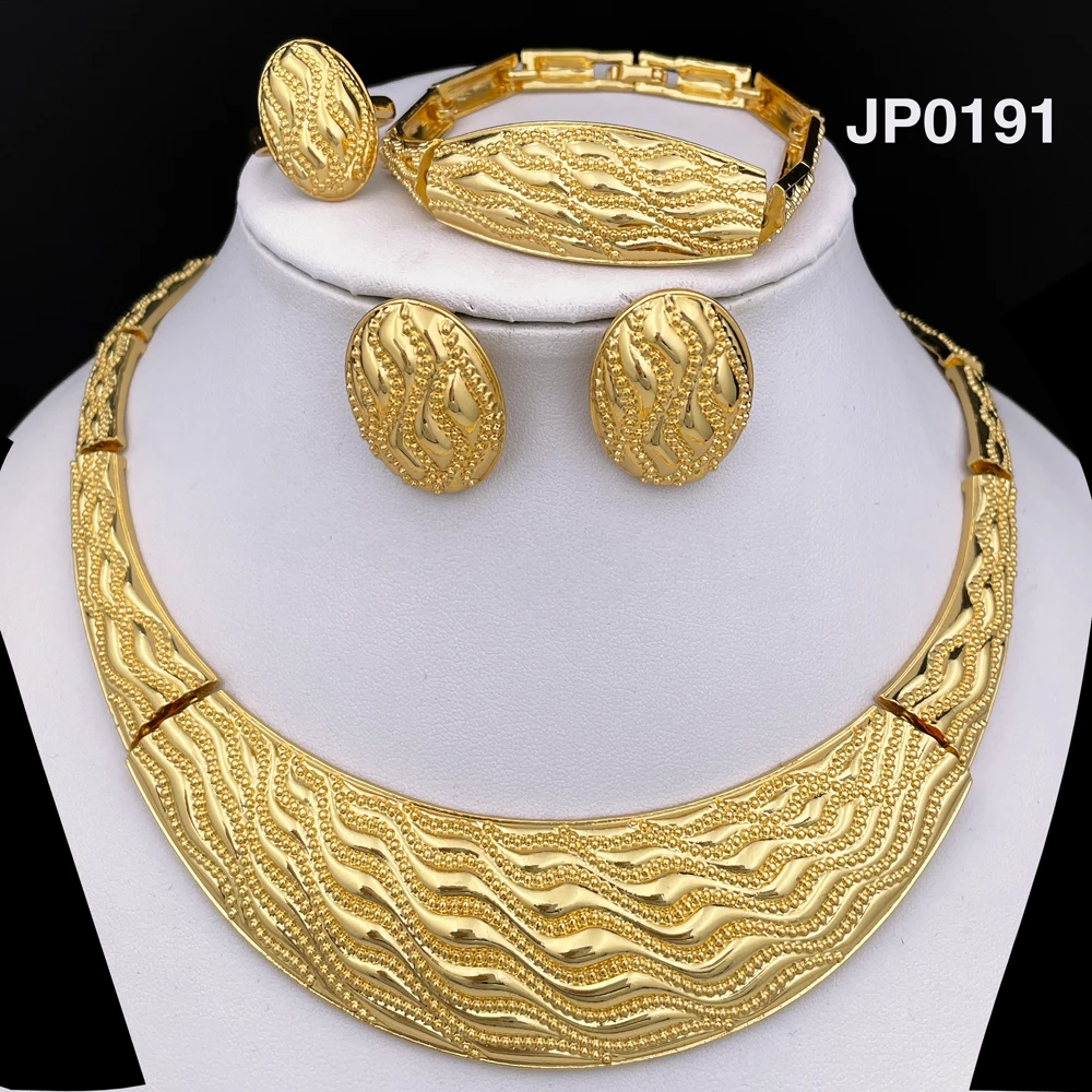 Dubai Women Jewelry Sets African Fashion Ladies Necklace Ring Earring Bracelet Set High Quality Wedding Party Gifts
