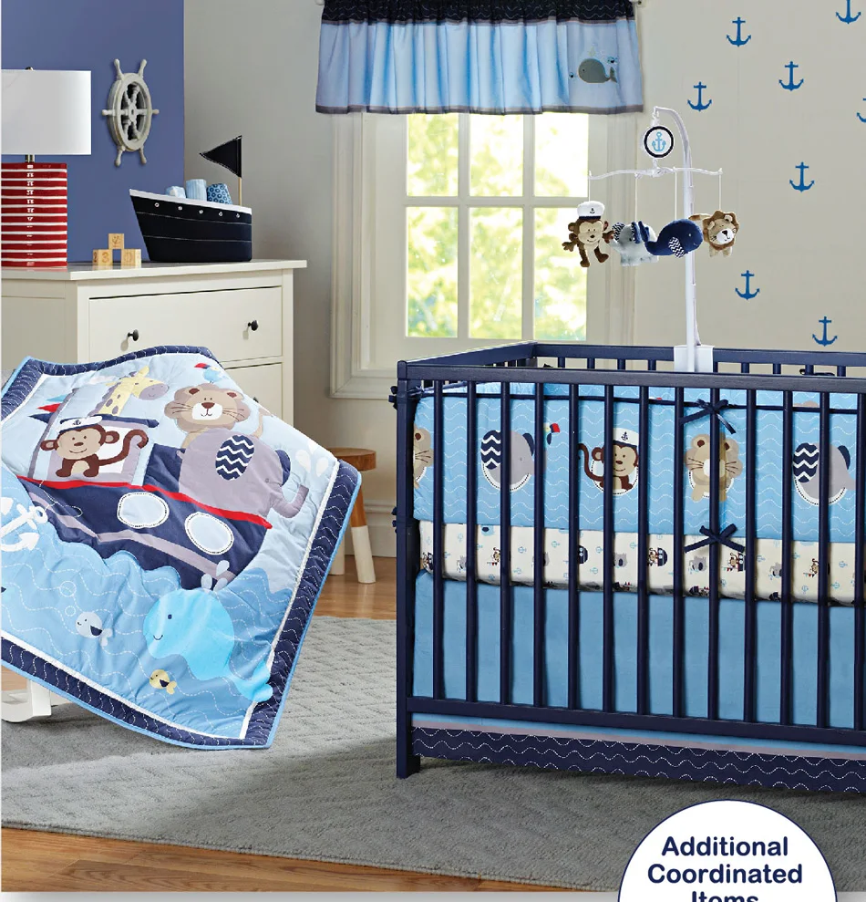 Navy Theme Baby Boy Crib Bedding Set Soft Comforter Bed Set for Winter (Baby Comforter Fitted Sheet Crib Skirt)