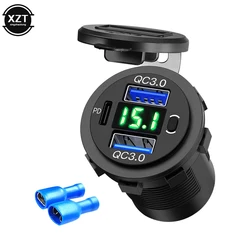 High - Power Dual USB Charger with Digital Voltmeter and Waterproof Socket - Green
