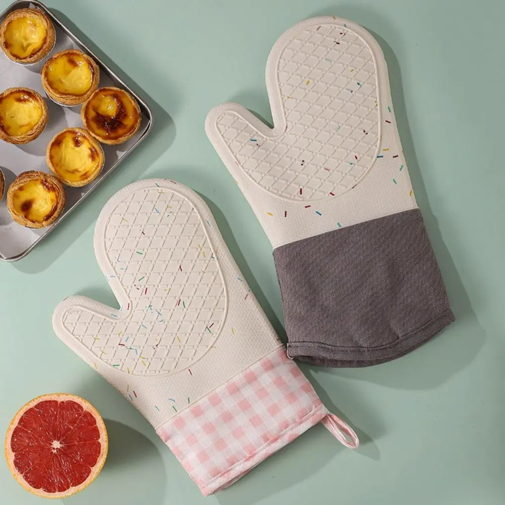 

Heat Resistant Oven Mitt Thickened Non-slip with Quilted Liner Baking Glove Barbecue Mitten Silicone Gloves