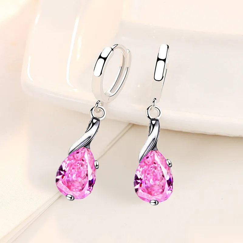 

925 Sterling Silver New Woman Fashion Jewelry High Quality Blue Crystal Zircon Water Drop Mid-length Hot-selling Earrings