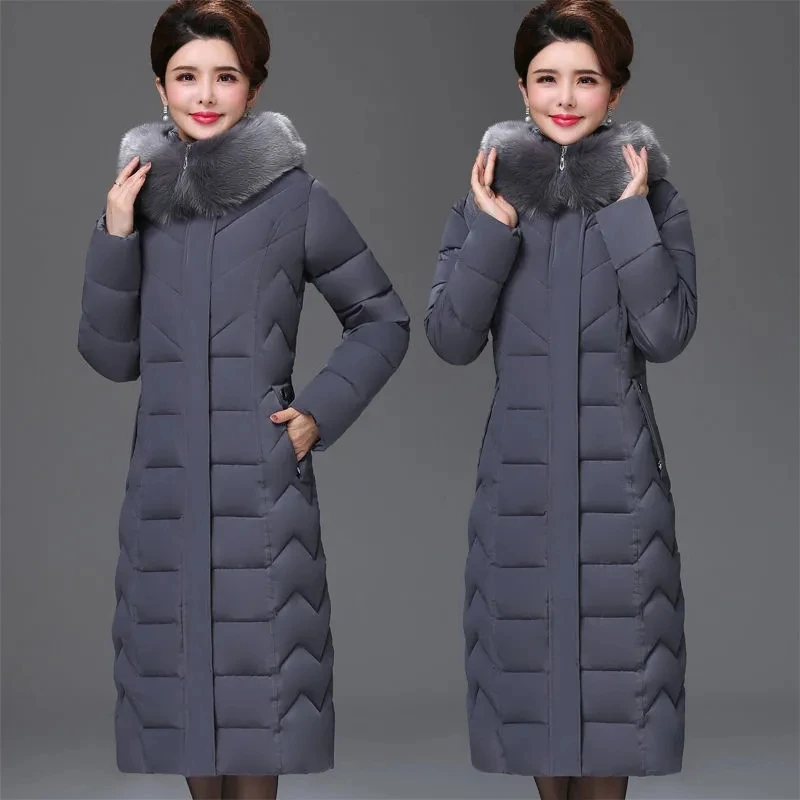 

Down Cotton Jackets Womens 2022 Winter New Mother's Wear Fashion Slim Padded Coats Women Plus Size Long Hooded Fur Collar Parkas