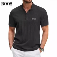 Nouveau polo rayé de haute qualité pour hommes, col Henry, mode d'été, décontracté, confortable, T-shirt polyvalent 3