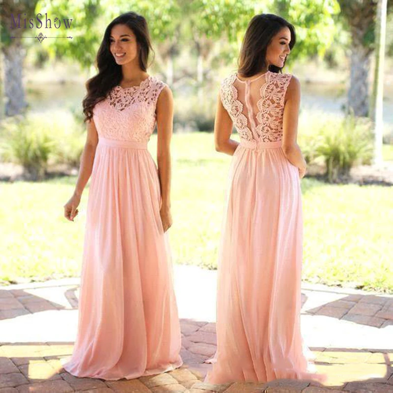 

In Stock Vestido De Festa Bridesmaid Dresses Chiffon Long Wedding Party Guest Gown See-through Back Vestido De Noche De Boda