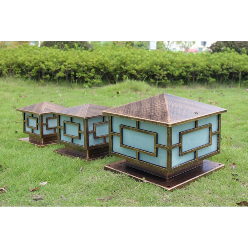 Bronze antique brass landscape japanese square vintage classic outdoor waterproof fencing fence top door gate pillar light lamp