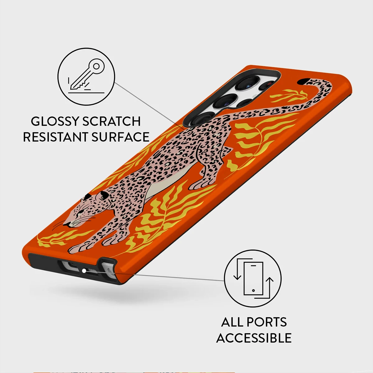 Orange Leopard Shockproof Hard Acrylic Phone Case