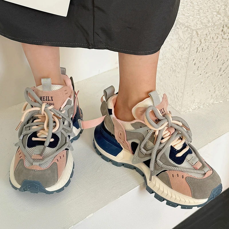 Women Platform Sneakers Casual Outdoor Mixed Colors Design Shoes Versatile Trend Sneaker Comfortable Lace Up Running Sport Shoes 6