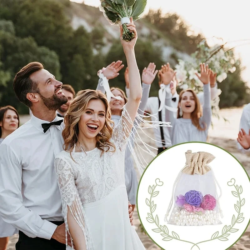 20/50Pcs Linen Jute Organza Gift Candy Bags Wedding Favors for Guests Birthday Party Supplies Christmas Small Drawstring Pouches