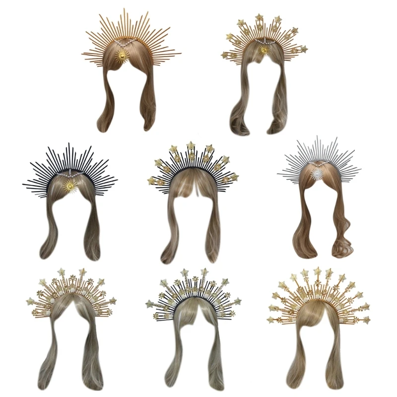 

Искусственные головные уборы принцессы для торжества выпускного искусственный реквизит гало винтажные тиары ободок для волос для богини женщин