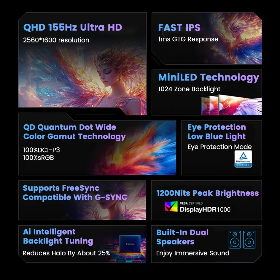 REALZA MiniLED モバイルモニター 16インチ 240hz 16 Inch 2.5K 155Hz MiniLED Portable Monitor 2560*1600P 1200Nit 100