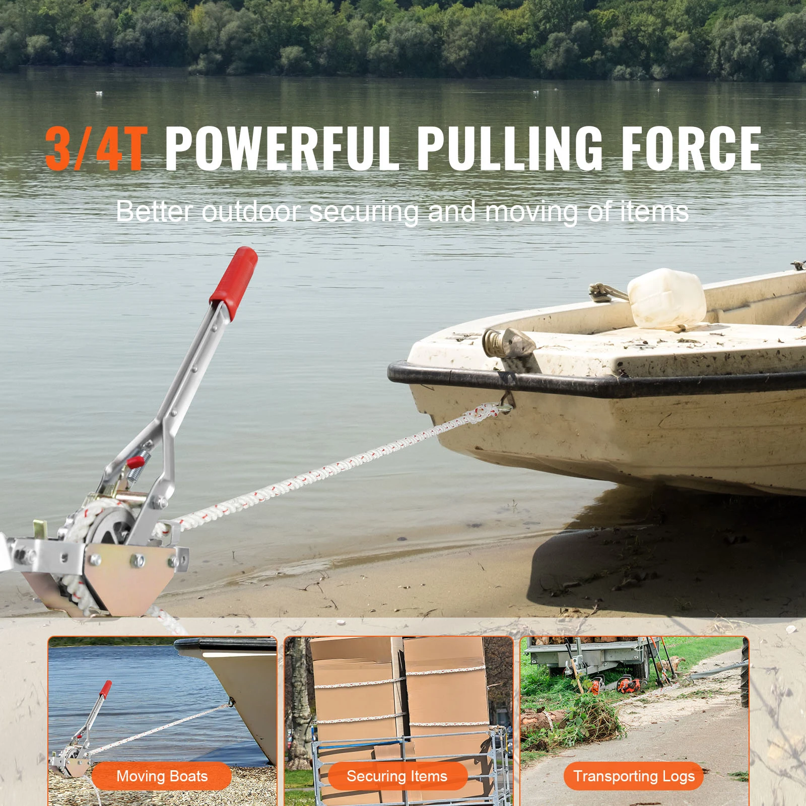 SucceBuy Rope Puller 3/4 T 1653lbs Pulling Capacity with 100' 0.6" diameter Rope 2 Hook Come Along Winch Heavy Duty Puller Tool