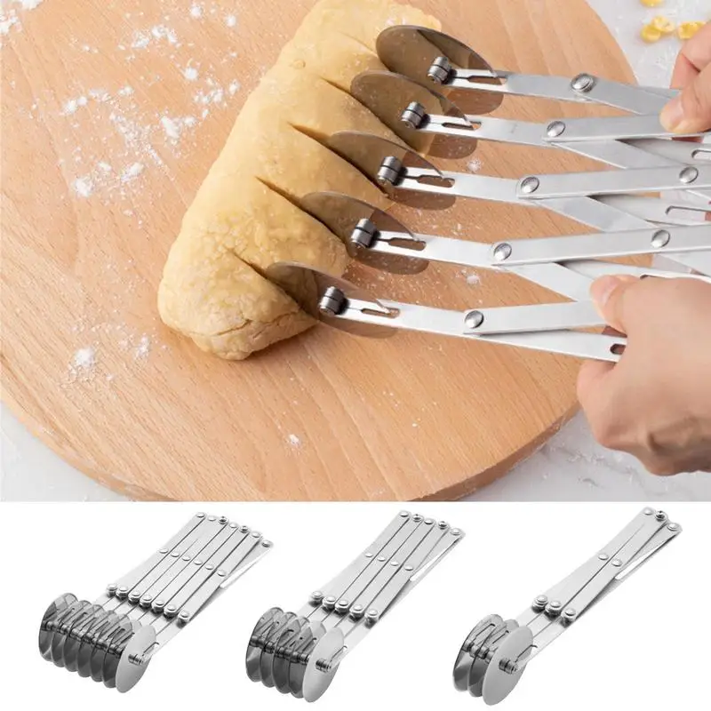 Adjustable Noodle Cutter Pasta Dough Slicer Stainless Steel Multi Wheel Spaghetti Roller Cutter Pastry Home Kitchen Tools