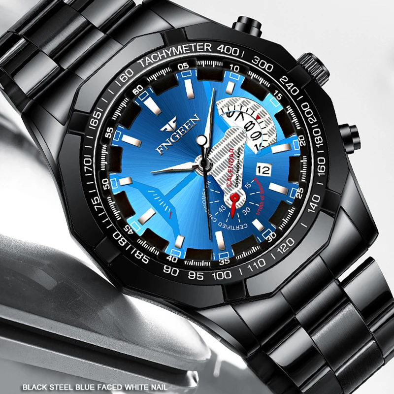 FNGEEN Fashion Ultra-thin Luxury Men's Watches Stainless Steel Band Fashion Waterproof Quartz Watch For Man Calendar Watch S001 2