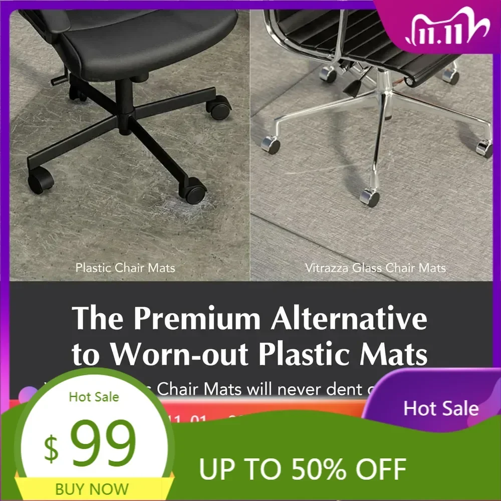 "clear glass desk mat 36x48 - smooth glide surface protector for carpets"