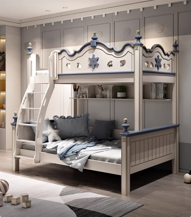 Children's bunk beds two floors bunk bed Solid wood high and low bed multifunctional sister mother double