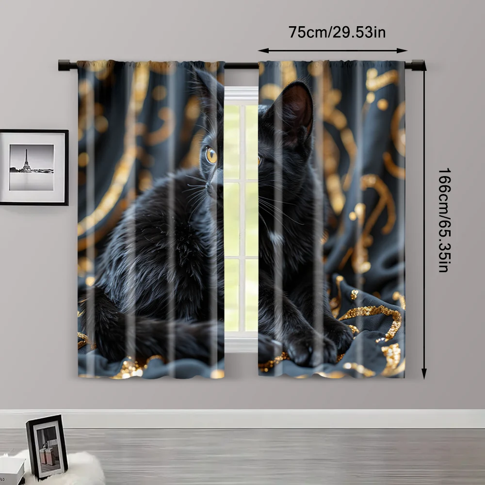 2pcs, Creative Curtains Moire Cat Machine Washable (without rod) Outdoor Decorations for Bedroom Living Room Window Treatment 3