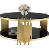 Round Glass Coffee Table Modern Luxury Black Center Table Living Room Table, Gold Stainless Steel Irregular Leg Cocktail Table 2