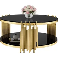 Round Glass Coffee Table Modern Luxury Black Center Table Living Room Table, Gold Stainless Steel Irregular Leg Cocktail Table 2
