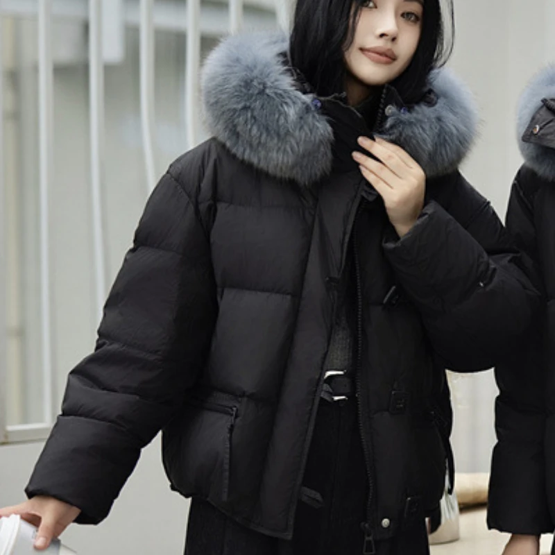 thumbnail image 1 of Chaqueta de invierno de plumón para mujer, abrigos acolchados con capucha, abrigos coreanos de botones sólidos, abrigos de piel grande, abrigos gruesos y cálidos para mujer, 1 of 5