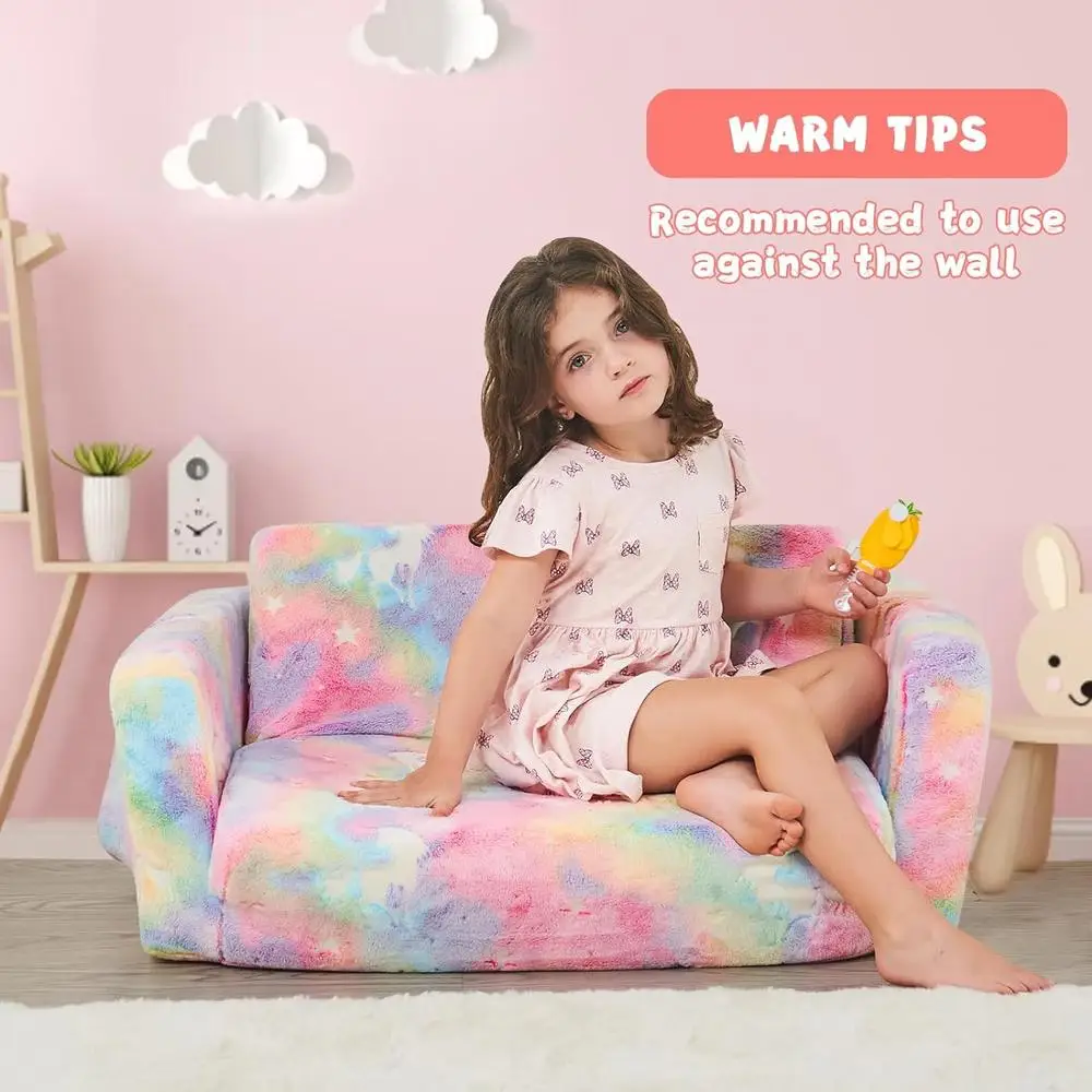 Kids Couch Toddler Chair Glow in Dark Foam Sofa Convertible Lounger Foldable Toddler Bed Storage Playroom Indoor Use 3