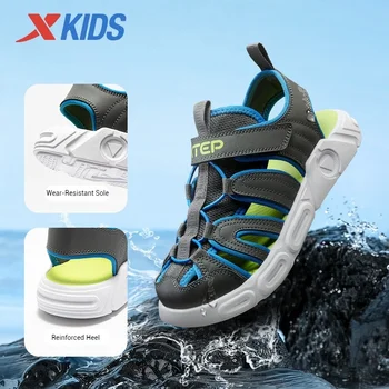 Xtep Teenager's Sandals Unisex 2025 Summer Velcro Breathable Soft-soled Fashion Closed-toe Beach Barefoot Shoes 677216509009