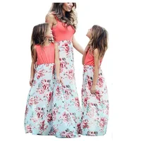 Matching Family Outfits Mother Daughter Dresses Summer Sleeveless Floral Long Dress Mom And Daughter Dres Clothes 3