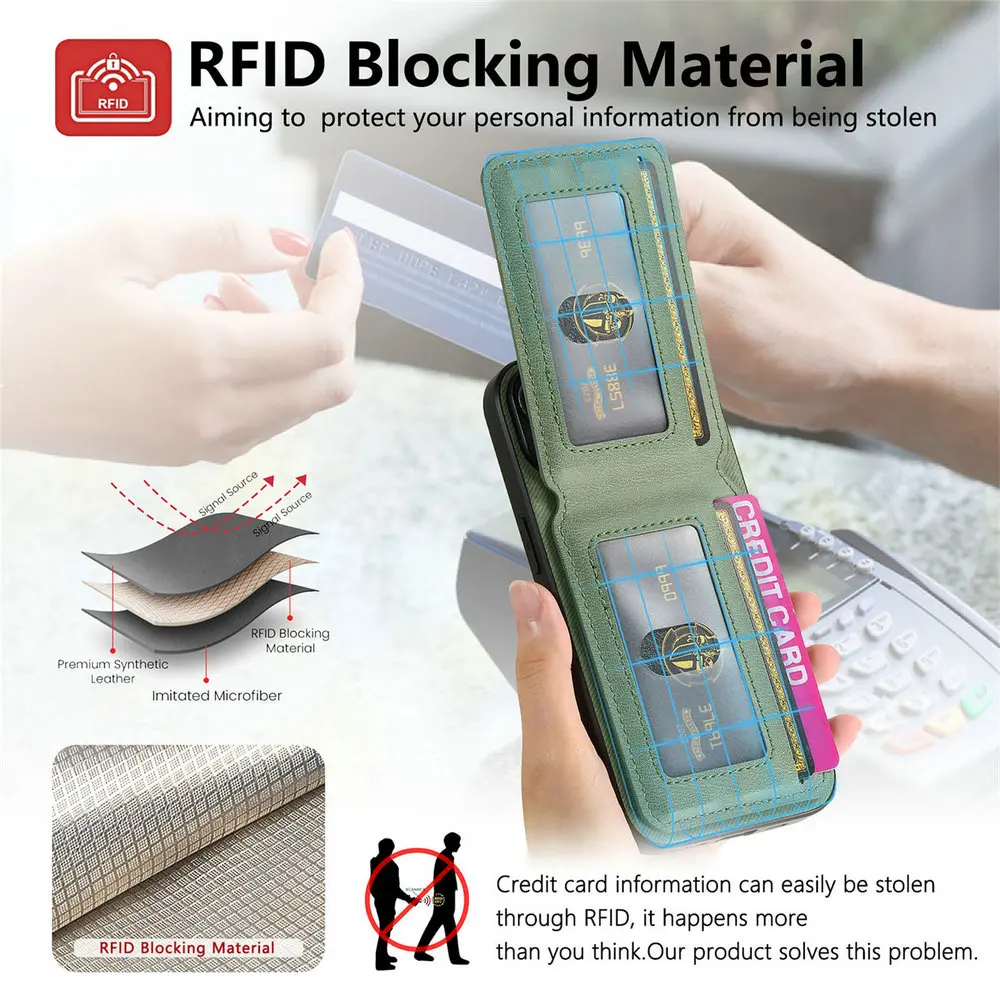 Luxury RFID Leather Card Holder Stand Case - Premium Back Cover
