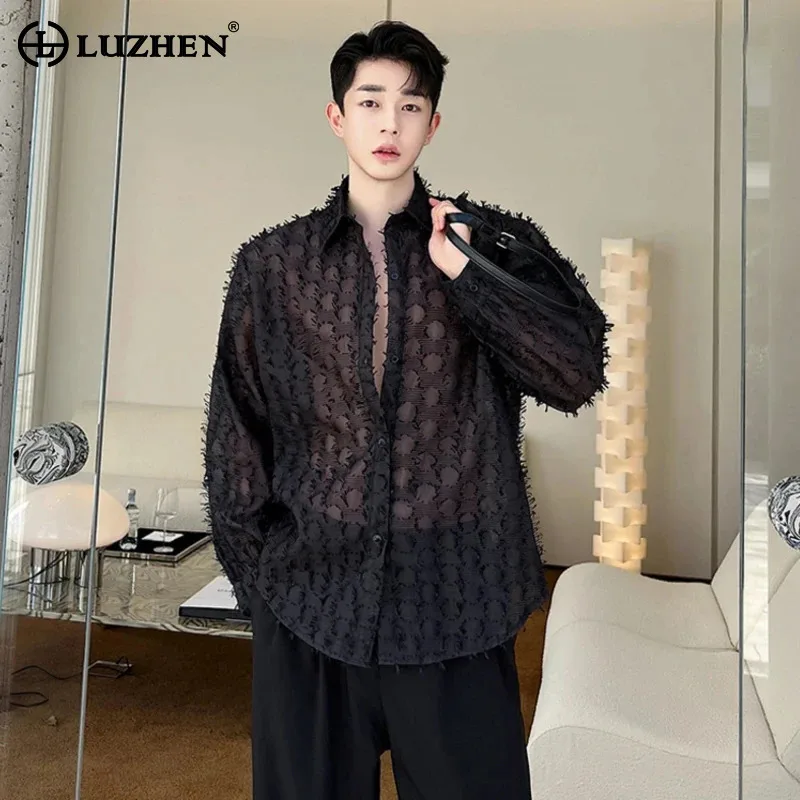 

LUZHEN 2024 Fashion Elegant Tassel Translucent Design Long Sleeved Shirts Original Handmade Trendy Men's High Street Tops LZ3404