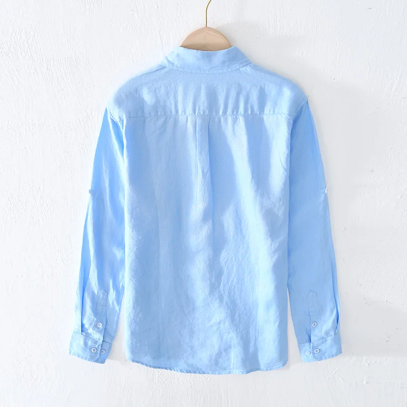 Designer Italy Style 100% Linen Long-sleeved Shirt Men Brand Casual 5 Colors Solid White Shirts For Men Top Camisa Chemise long sleeve shirt