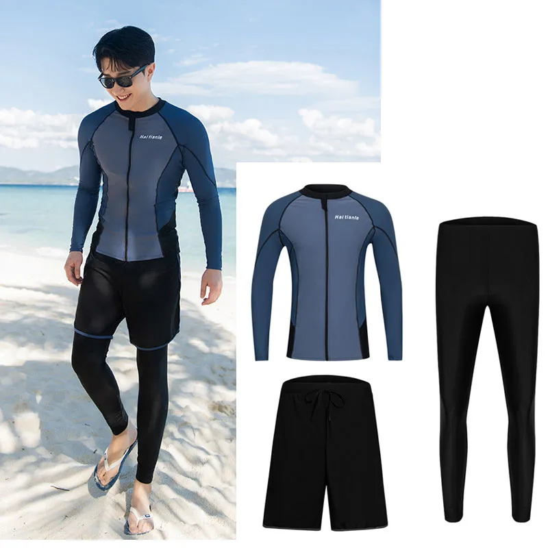 

Men's 3pcs/set Long Sleeve Rash Guards, Baselayer Skins Performance Fit Compression for Wetsuit, Swim Surfing Snorkeling Suits