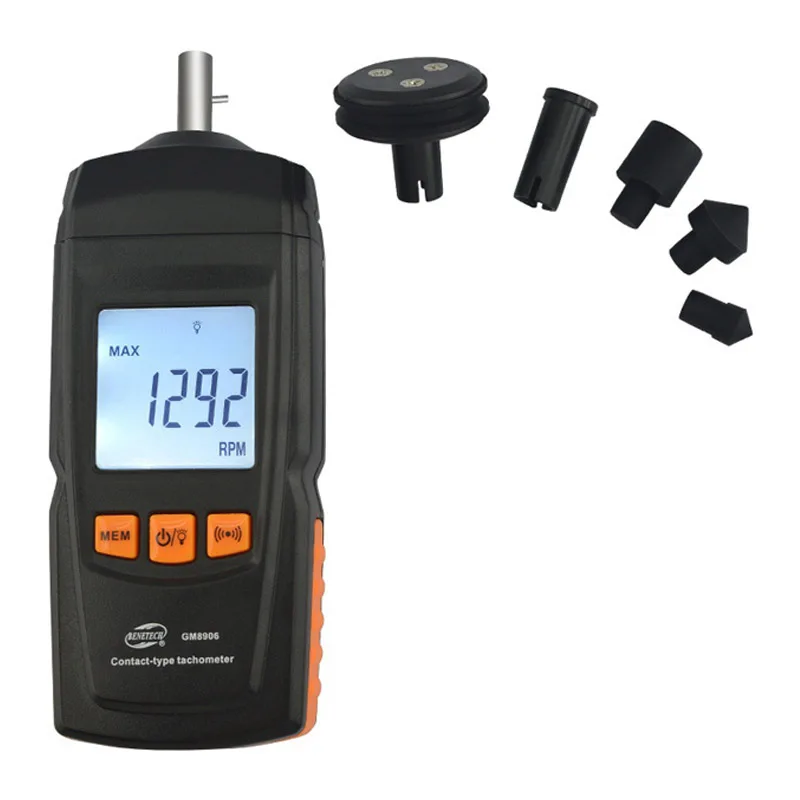 BENETECH GM8906 디지털 접촉식 모터 타코미터 휴대용 LCD 속도계 0.519999 RPM 데이터 홀드 기능 포함
