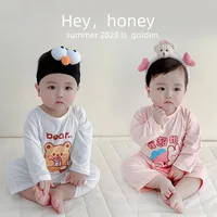 2023 Korean INS Baby Long Sleeved Jumpsuit Modal Boy Clothes Girls Home Wear Spring Summer Romper Crawling Pajamas Costume 3