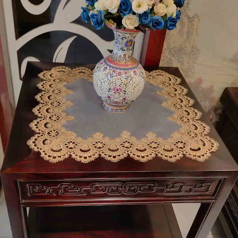Embroidered Tablecloth European Bedside Table Cover Table Flag TV Cabinet Decoration Lace Microwave Tablewares Dust Cover