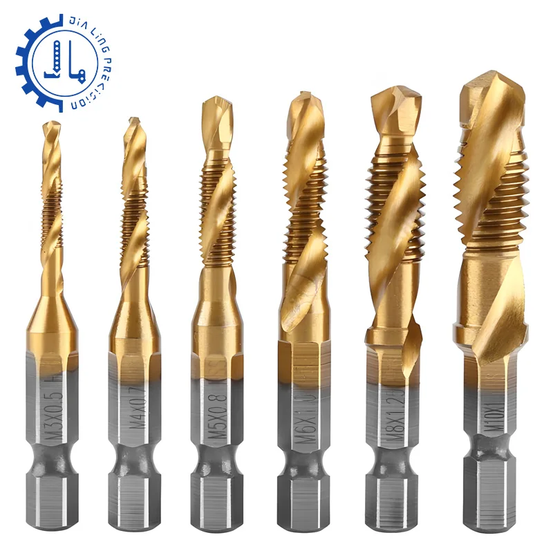 5PC/6PC HSS 나사 스레드 메트릭 탭 드릴 비트 M3-M10 생크 티타늄 기계 복합 탭